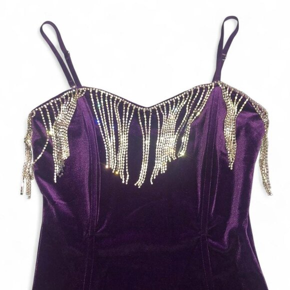 F21 Purple Velvet Rhinestone Mini Dress - Picture 4 of 6